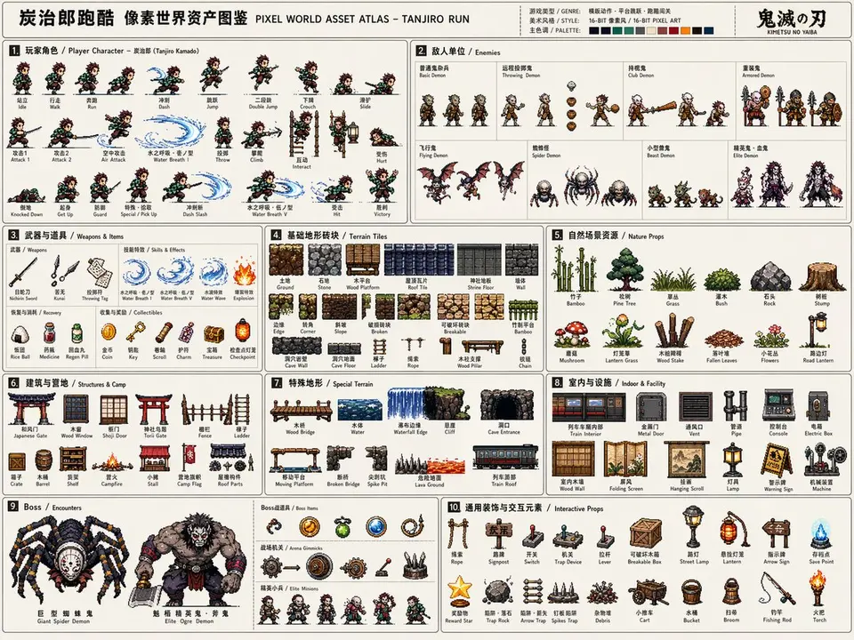 像素游戏资产图集模板