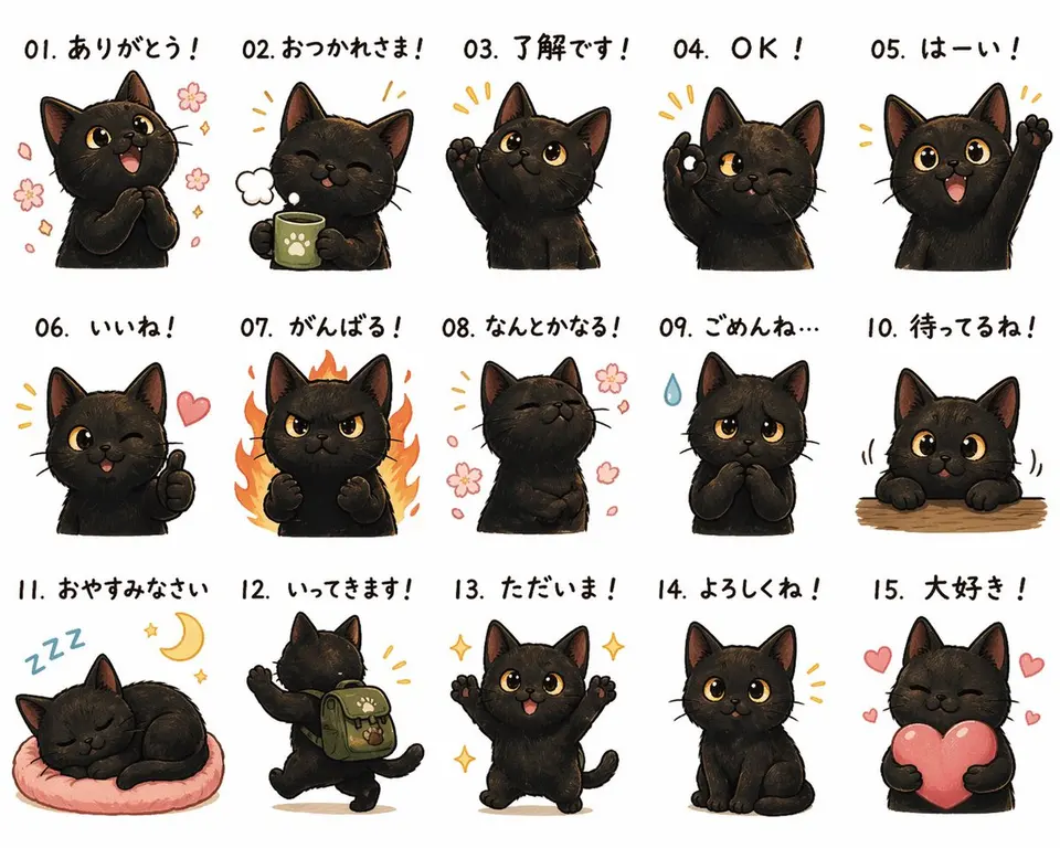 可爱黑猫日文贴纸合集