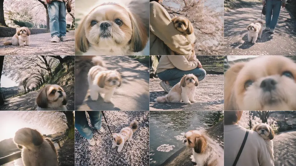 樱花季西施犬照片拼贴