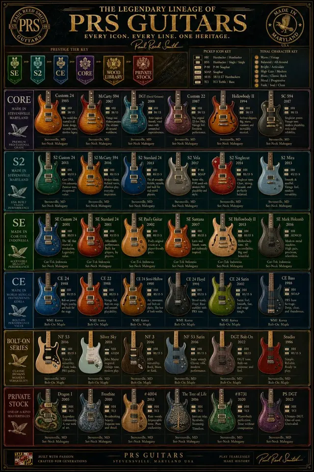复古 PRS 吉他谱系海报