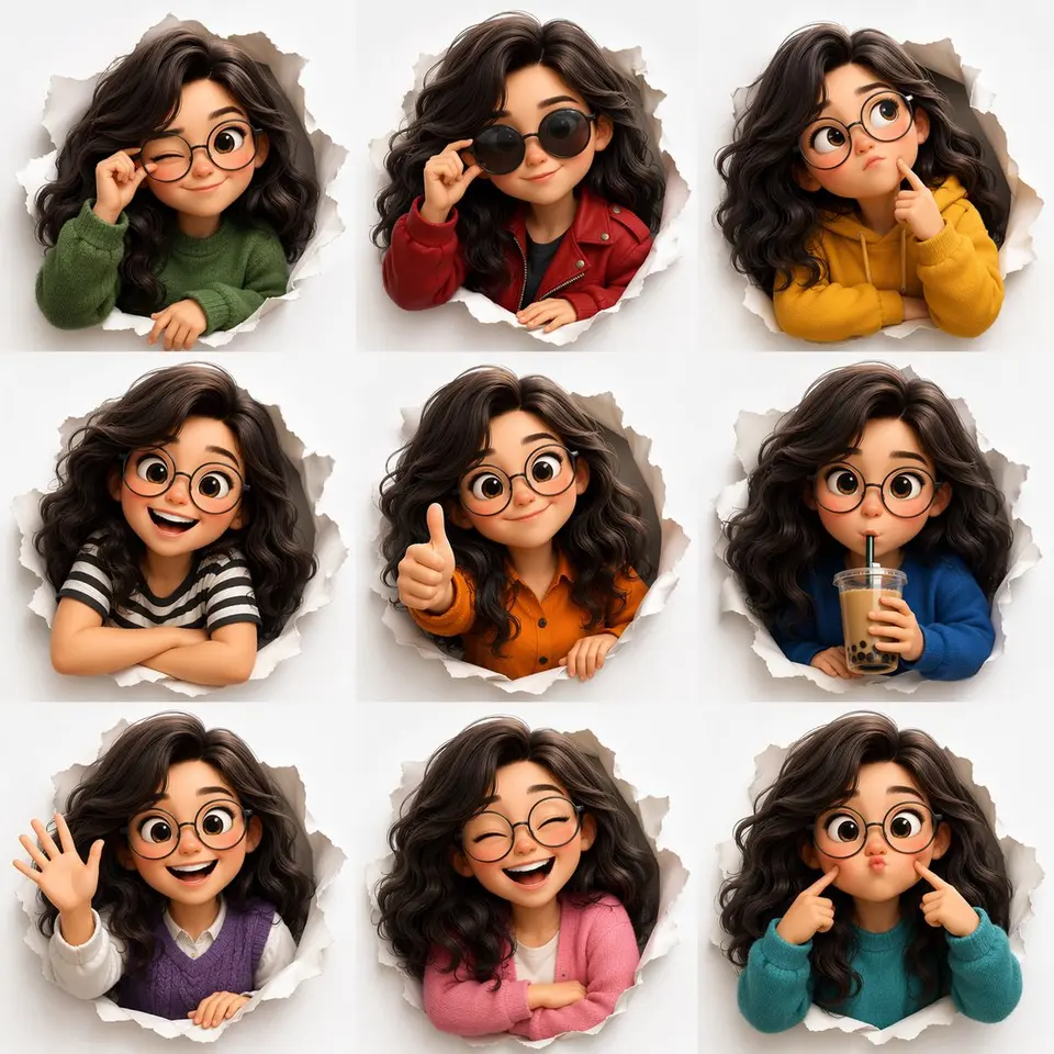 3D Animated Character Expression Grid