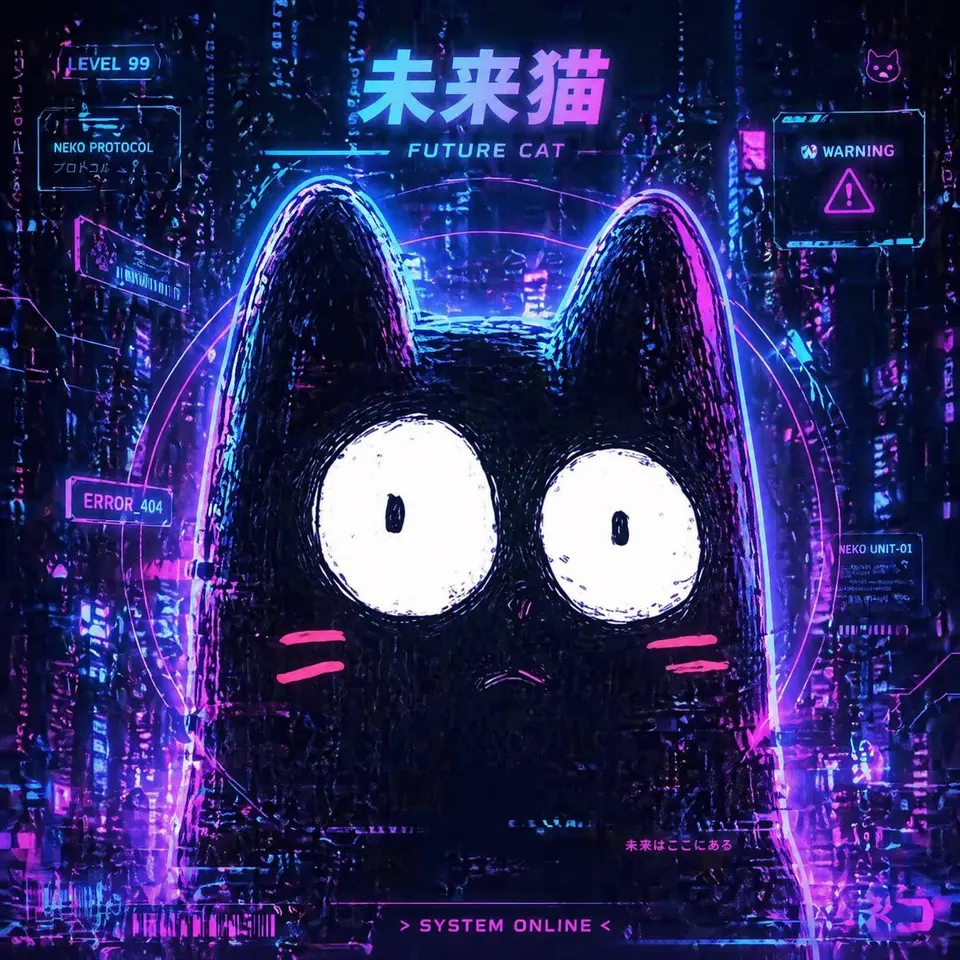 赛博朋克未来猫霓虹海报