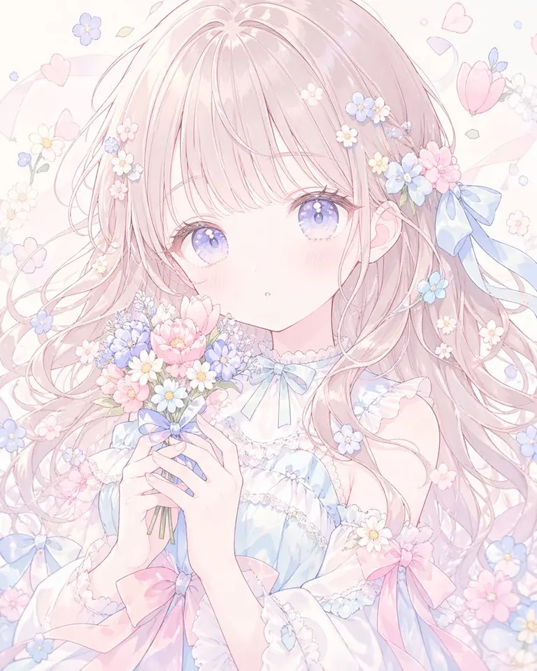 柔和色调无脸动漫花卉肖像